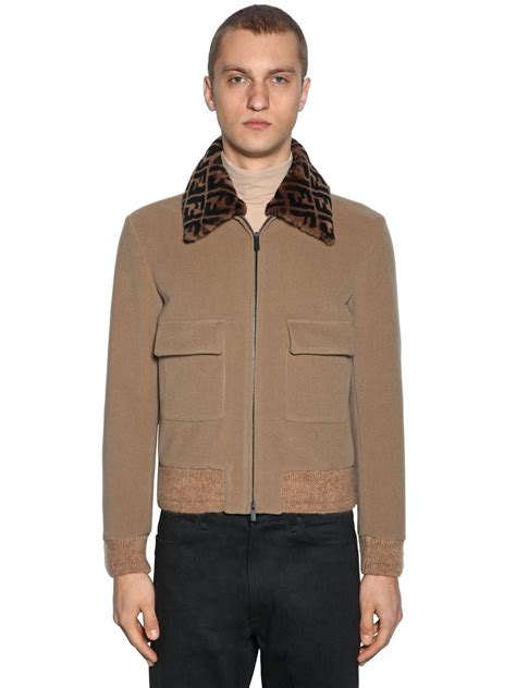 fendi fur-collar wool bouclé coat|fendi jackets.